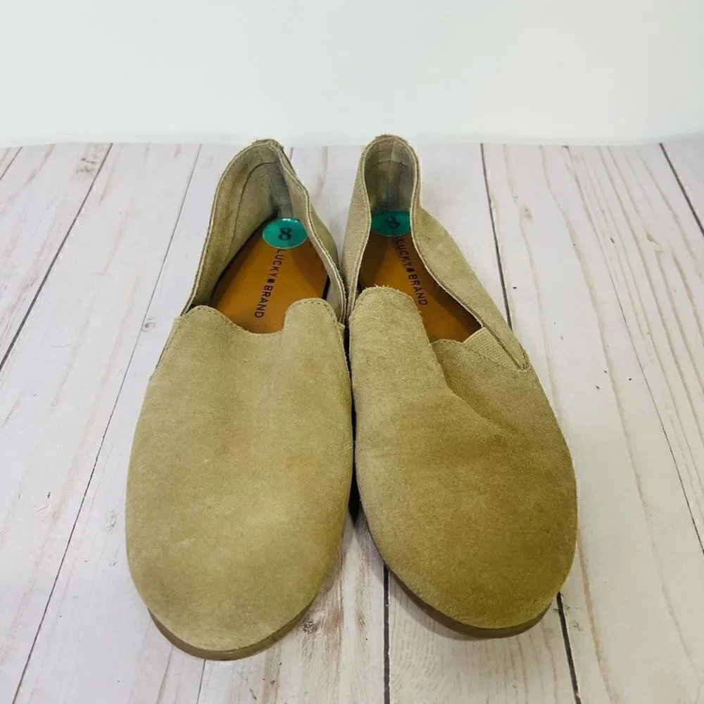 Lucky Brand Tan Suede Slip On Flats Loafers